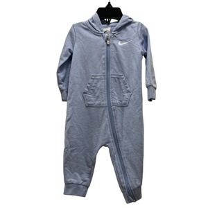 Nike Baby Blue Full Zip Hooded Jumpsuit Romper 9M Infant‎ One Piece Swoosh